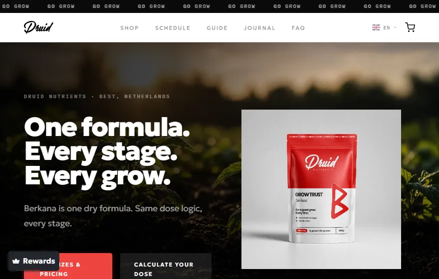 Druid Nutrients website screenshot
